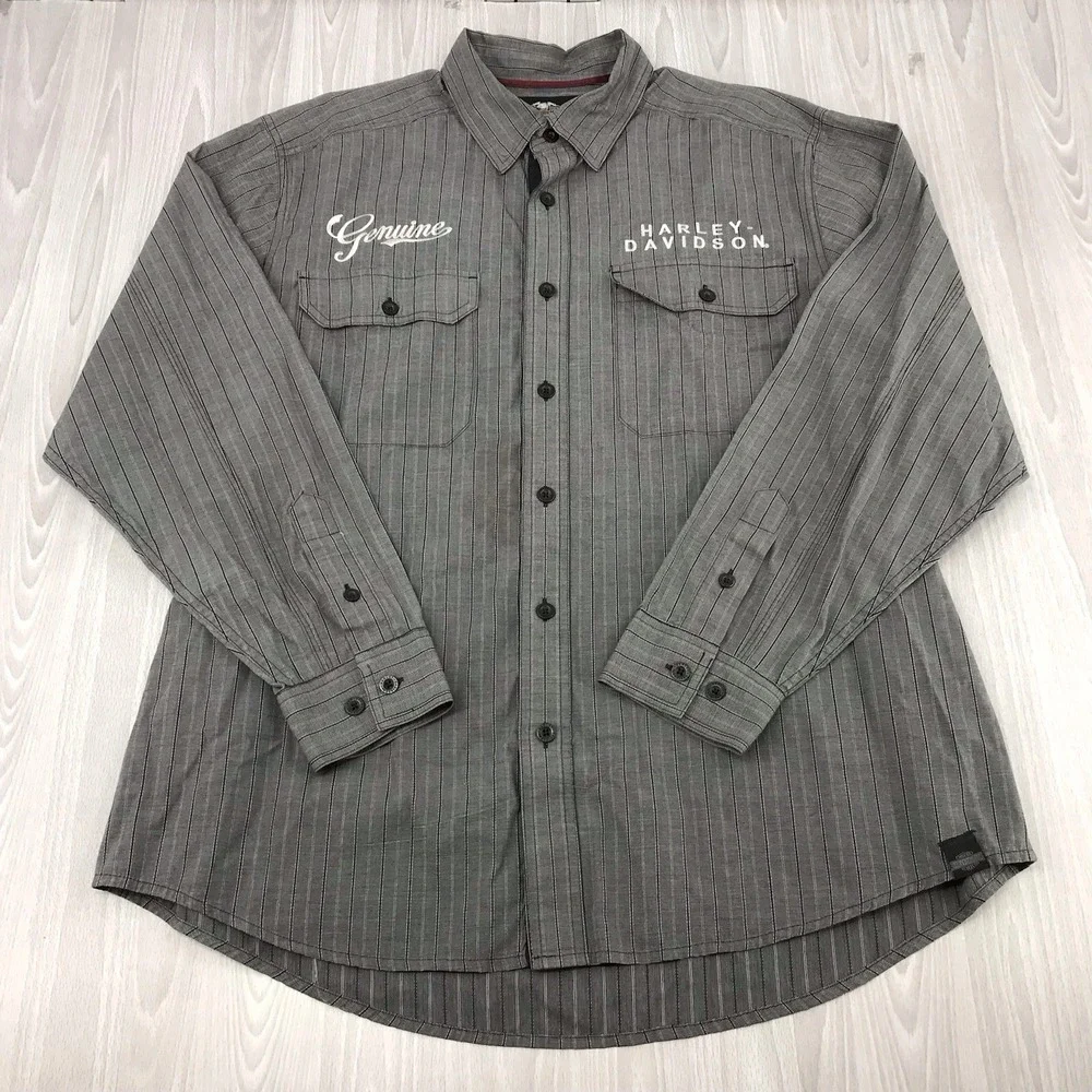 Harley-Davidson Genuine Motor Clothes Men's XL Gray‎ Long Sleeve Button-Up Shirt